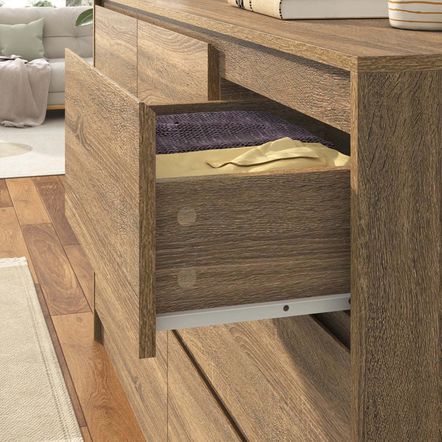 7 Drawer Dresser for Bedroom, 55'' Modern Chest of Drawers for Closet, Wide Drawer Organizer Cabinet for Living Room White/Black
