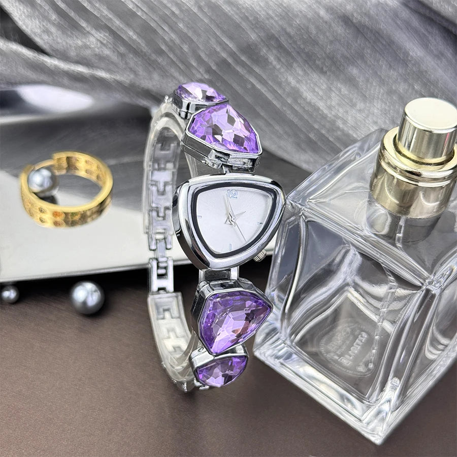 Women's irregular shape large sparkling special-shaped rhinestone simple sun pattern dial Fashion trend avant-garde quarts watch