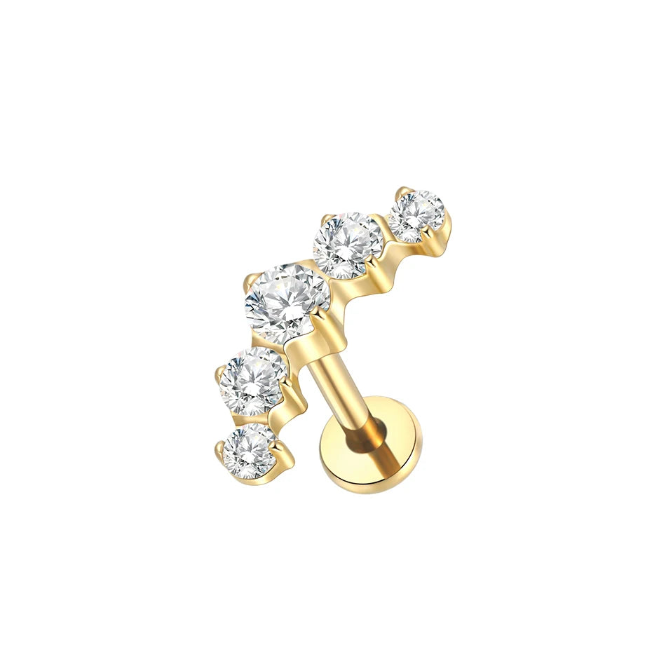 1pcs Titanium Piercing Cross Flower Stud Earring Internally Threaded Cubic Zircon Tragus Helix Piercing Body Jewelry