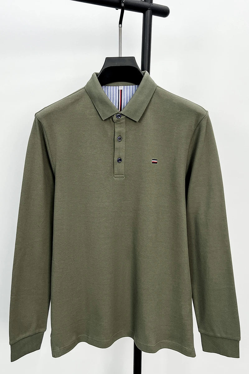 New Men's Casual and Fashionable Embroidered Long Sleeved Polo Shirt Comfortable Breathable and Versatile Summer Top