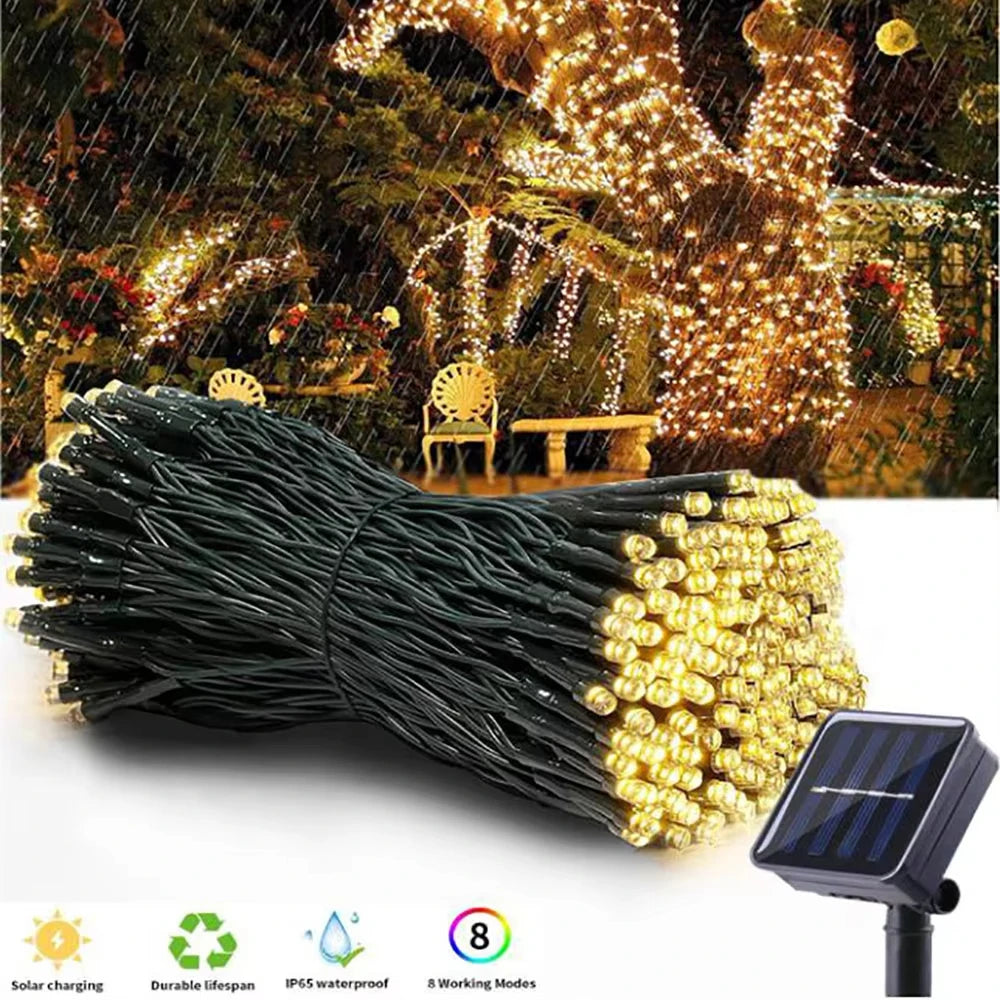 Solar LED String Lights Waterproof with 8 Lighting Modes Twinkling Solar Powered Fairy Lights for Outdoor Christmas Decoration