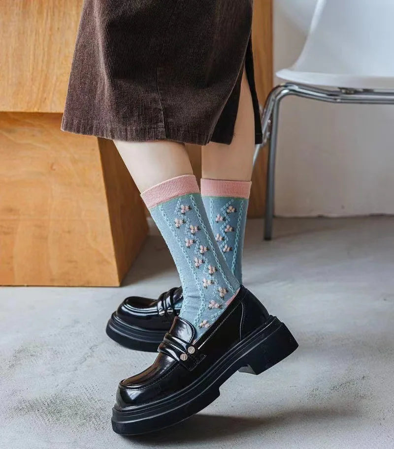 Women Socks Flower Rabbit Pattern Cute Kawaii Japanese Korean Style Cotton Harajuku Funny Breathable Casual Spring Floral Socks