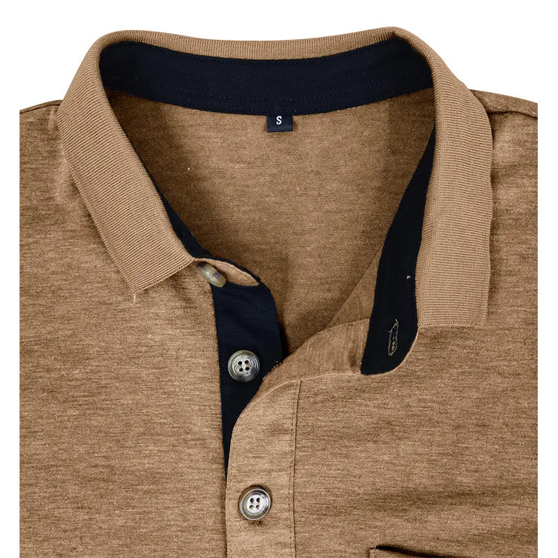 Spring Trend Men's Long Sleeve Casual Tshirt Solid Lapel Button Up Pullover Tops Autumn Turn Down Collar Bottoming Polo Shirt