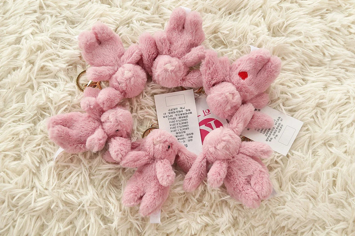 Stuffed Animals Cute Cartoon Rabbit Keychain Love Pompom Trinket Toy Girl Bag Car Keychain Mobile Phone Pendant Jewelry Gift
