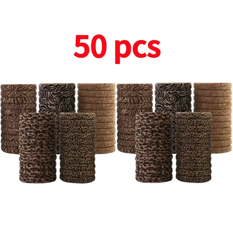 5-100Pcs High Elastic Leopard Print Hair Rope Women Fashion Pony Tails Holders Girls Towel Hair Ties Hairs Accessories Headwear