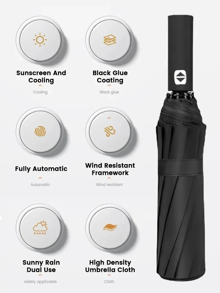 12 Bone Black Glue Fully Automatic Umbrella With Thick And Durable Keel Three Fold Umbrella UV Resistant Folding Umbrella