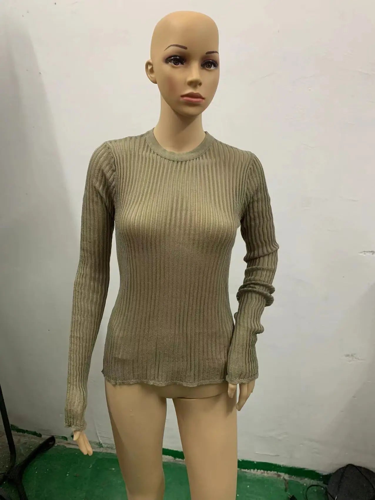 2024 Fashionable And Elegant Striped See-through Pullover Women's Tops Long Sleeve Versatile T-Shirt Skinny Club Party Outfit