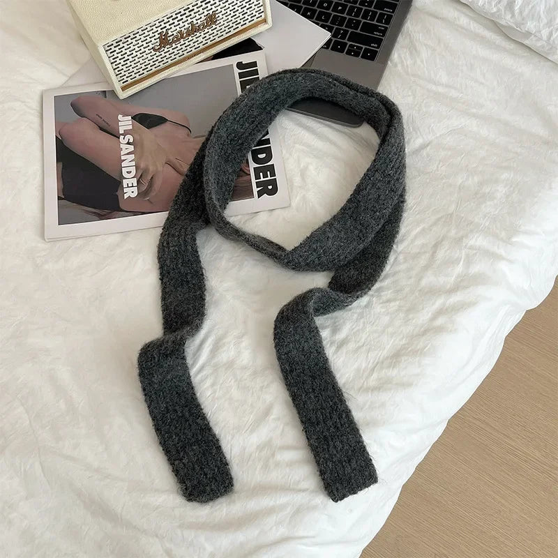 Striped Plush Scarf Women's Niche Design Sense Spice Girl Versatile Decoration Korean Version Thin and Narrow Long Scarf