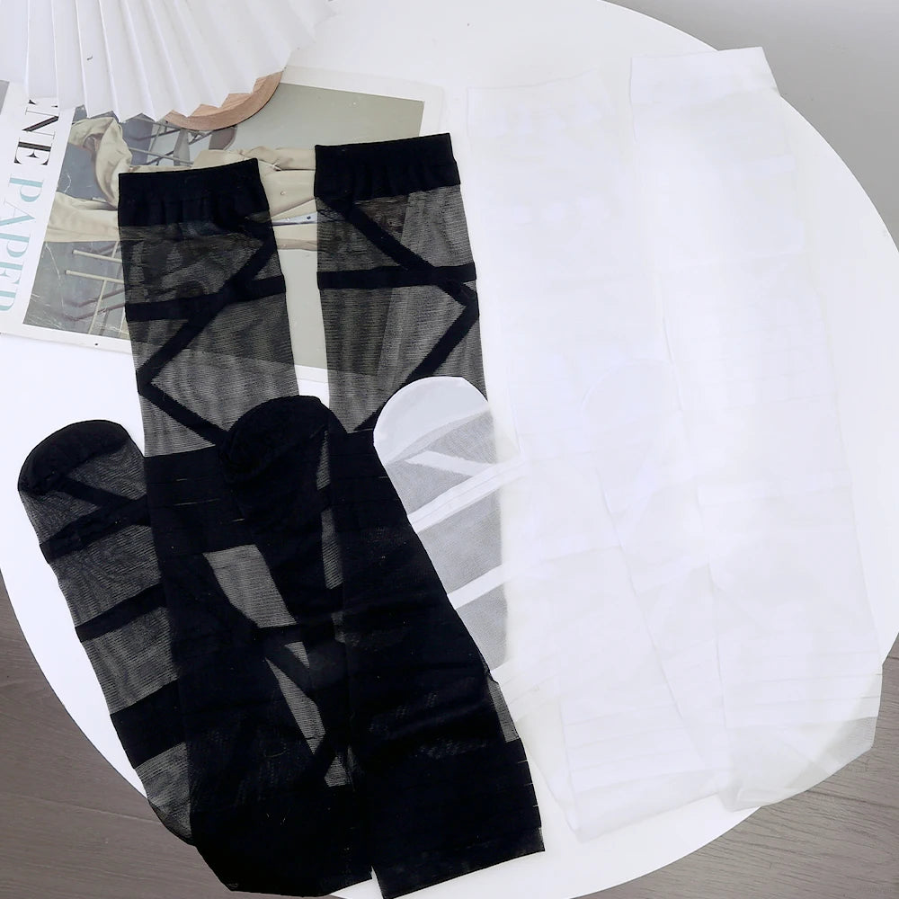 Gothic Lolita Stockings for Women Ultra-thin Transparent Silk Socks Thigh High Long Sock Y2k Girls Knee High Socks Stockings