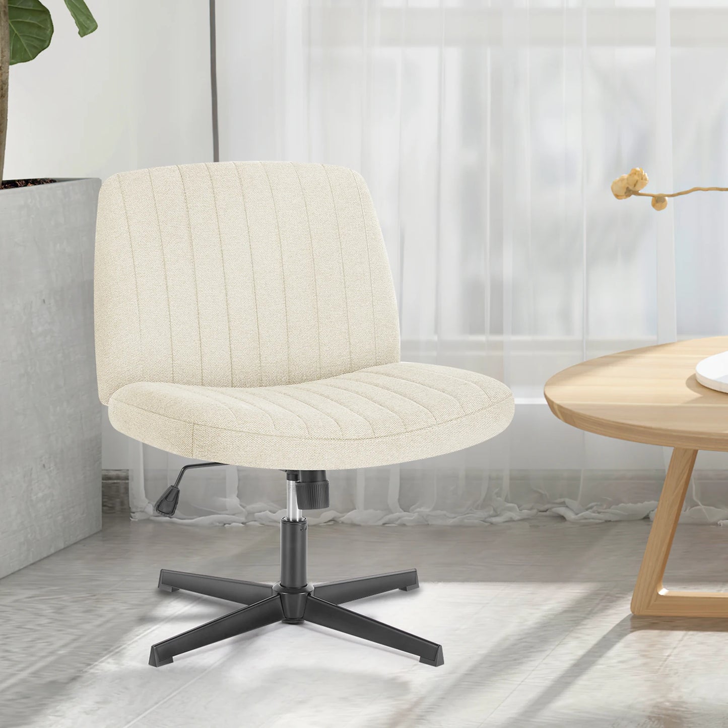 JHK Cross Legged Office Living Room Rocking Gaming Chair Armless Wide Desk Adjustable Swivel Fabric Task Vanity Home Office