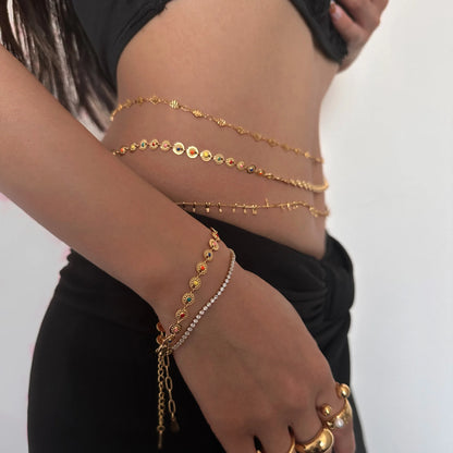 Punk Round Stainless Steel Waist Chain Trend Bohomia Rhinestone Belly Chain Women's Summer Sexy Beach Bikini Body Jewelry Gift