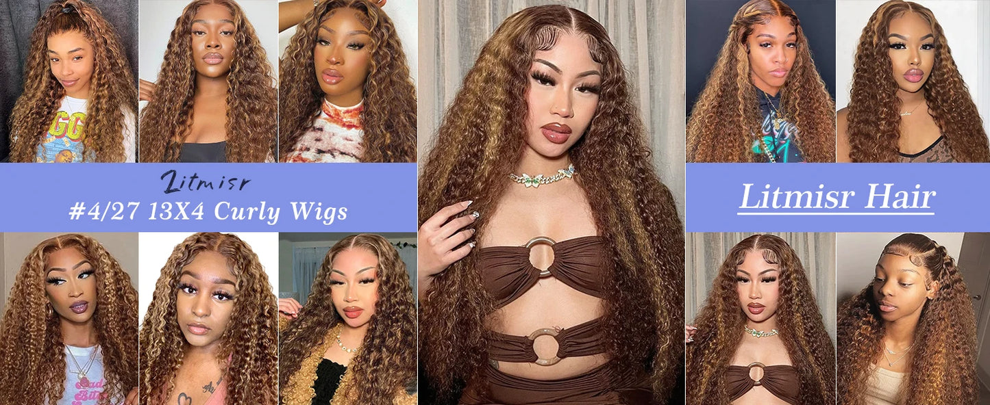 HD 13x6 Highlight Wig Human Hair Honey Blonde Brown Lace Front Wigs Deep Curly Human Hair Wig Water Wave 13x4 Lace Frontal Wig