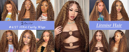 HD 13x6 Highlight Wig Human Hair Honey Blonde Brown Lace Front Wigs Deep Curly Human Hair Wig Water Wave 13x4 Lace Frontal Wig