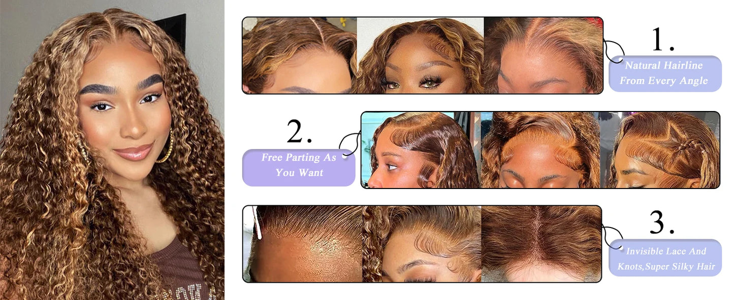 HD 13x6 Highlight Wig Human Hair Honey Blonde Brown Lace Front Wigs Deep Curly Human Hair Wig Water Wave 13x4 Lace Frontal Wig