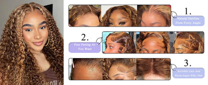 HD 13x6 Highlight Wig Human Hair Honey Blonde Brown Lace Front Wigs Deep Curly Human Hair Wig Water Wave 13x4 Lace Frontal Wig