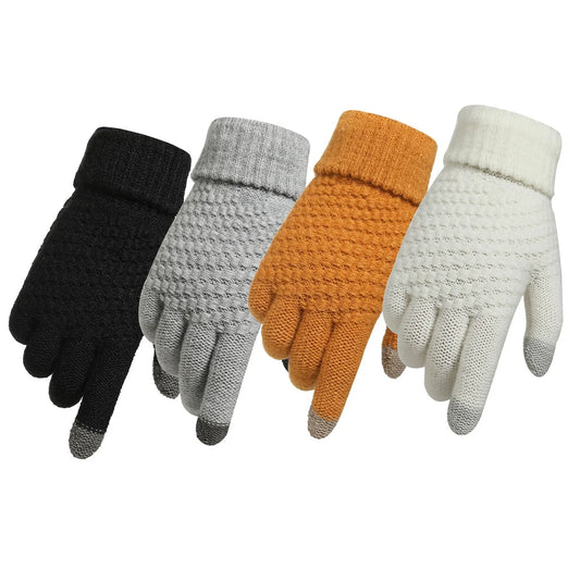 Women Men Warm Winter Touch Screen Gloves Stretch Knit Mittens Wool Full Finger Guantes Female Crochet Glove