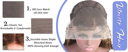 HD 13x6 Highlight Wig Human Hair Honey Blonde Brown Lace Front Wigs Deep Curly Human Hair Wig Water Wave 13x4 Lace Frontal Wig