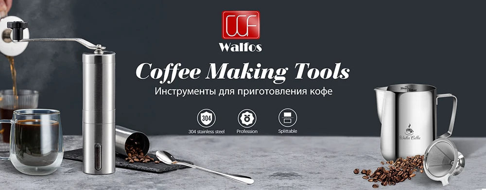 WALFOS Style Espresso Coffee Milk Mugs Cup Pots Jug Handle Craft Coffee Garland Cup Latte Jug Thickened Stainless Steel
