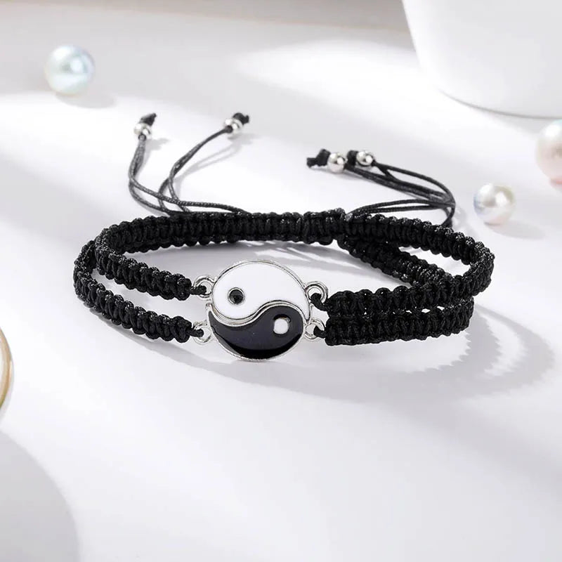 2pcs/pair Ying Yang Couple Bracelet Tai Chi Gossip Banish Matching Braslet Handmade Braided Braclet Adjustable BFF Brazalete