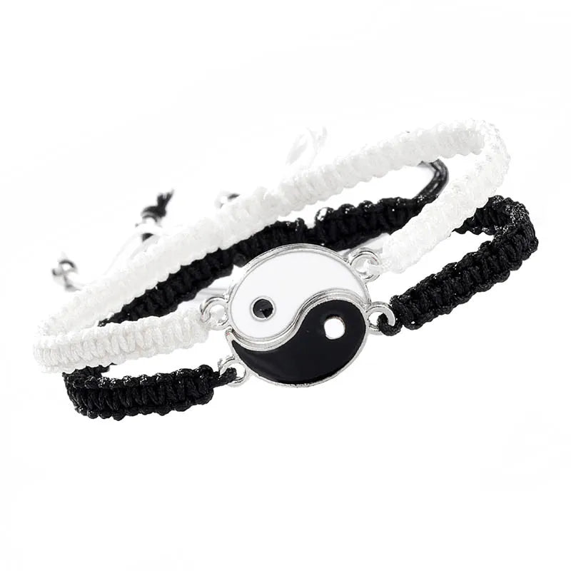 2pcs/pair Ying Yang Couple Bracelet Tai Chi Gossip Banish Matching Braslet Handmade Braided Braclet Adjustable BFF Brazalete
