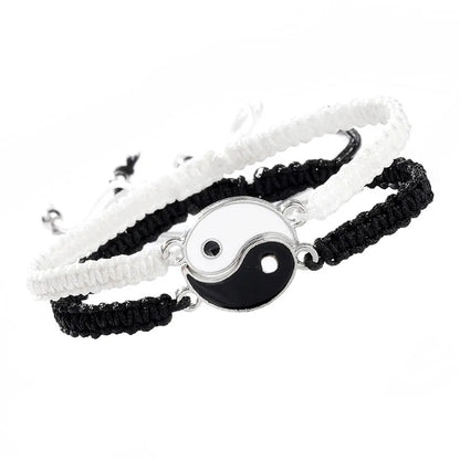 2pcs/pair Ying Yang Couple Bracelet Tai Chi Gossip Banish Matching Braslet Handmade Braided Braclet Adjustable BFF Brazalete