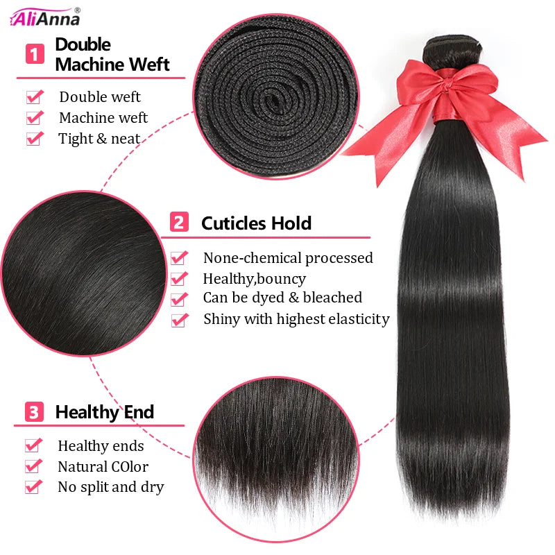 ALIANNA 26Inch Human Hair Bundles 10A Brazilian Raw Hair Weave Bundles 30 38 40 Inch Straight Human Hair Bundles Hair Extensions