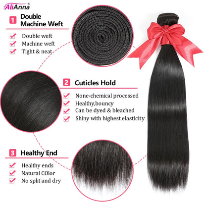 ALIANNA 26Inch Human Hair Bundles 10A Brazilian Raw Hair Weave Bundles 30 38 40 Inch Straight Human Hair Bundles Hair Extensions