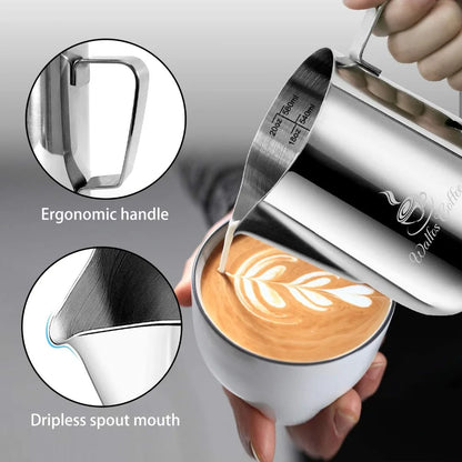 WALFOS Style Espresso Coffee Milk Mugs Cup Pots Jug Handle Craft Coffee Garland Cup Latte Jug Thickened Stainless Steel