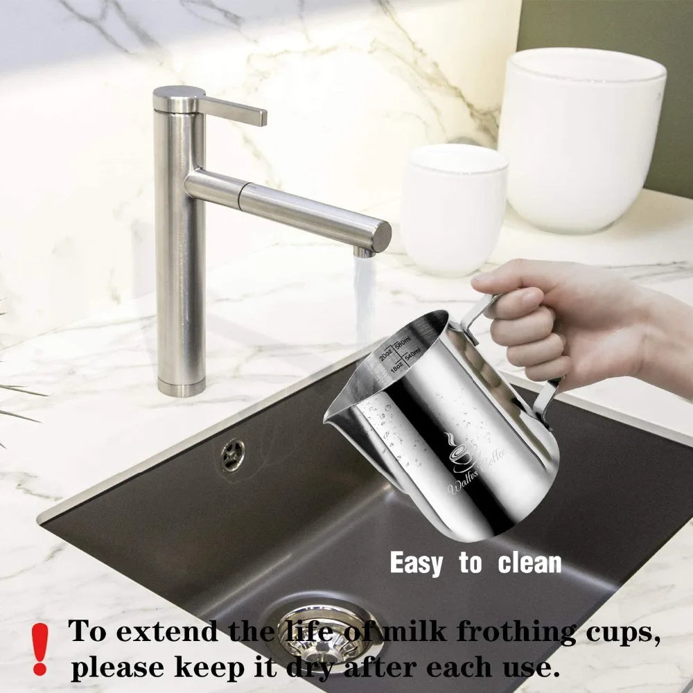 WALFOS Style Espresso Coffee Milk Mugs Cup Pots Jug Handle Craft Coffee Garland Cup Latte Jug Thickened Stainless Steel