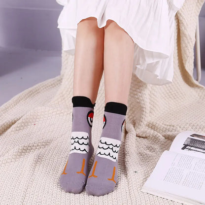 5 Pairs New Fashion Colorful Harajuku Korean Kawaii Cute Women Socks Cat Dog Owl Stripe Avocado Girl Cotton Cartoon Socks