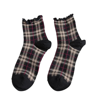 3 Pairs/lot Summer Short Socks Women Stringy Selvedge Girls Student Style Retro Ladylike Style JP Cotton Young Lady Plaid Ruffle