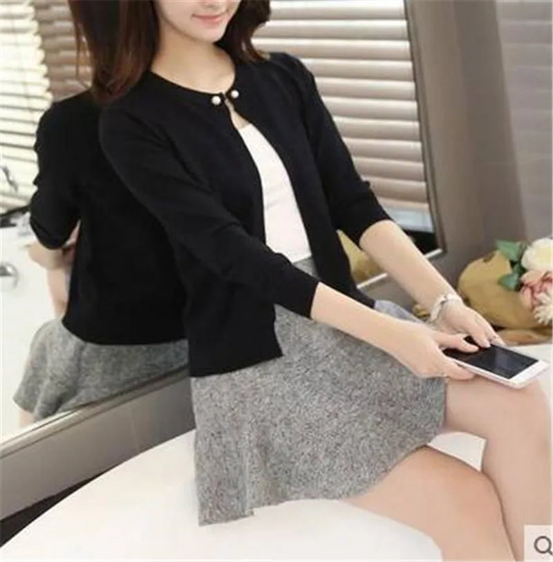 2024 Fashion Women Sweater Female Cardigan Thin Outerwear Short Short Design Sweater Long-sleeve Small Cape Blusa Feminina