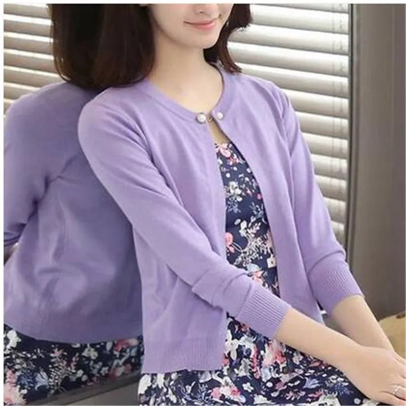 2024 Fashion Women Sweater Female Cardigan Thin Outerwear Short Short Design Sweater Long-sleeve Small Cape Blusa Feminina