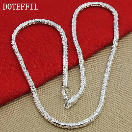 DOTEFFIL Silver Color 16/18/20/24/22/24/26/30 Inch 3mm Snake Chain Necklace For Woman Man Wedding Engagement Jewelry