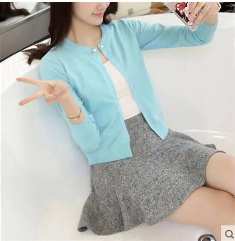 2024 Fashion Women Sweater Female Cardigan Thin Outerwear Short Short Design Sweater Long-sleeve Small Cape Blusa Feminina