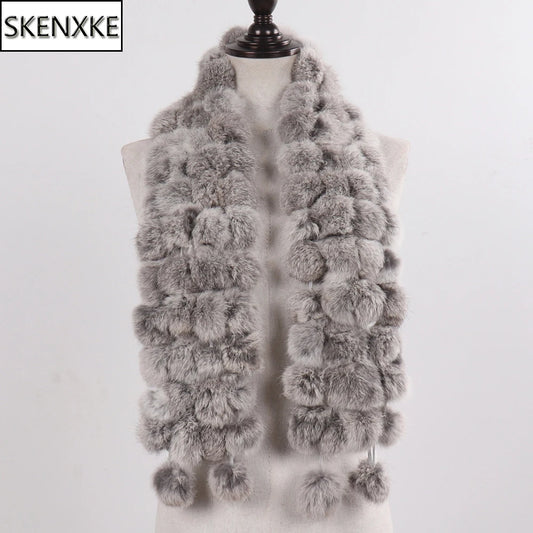 Women Winter Warm Real Rabbit Fur Scarf Hot Sale Natural Rabbit Fur Muffler 2025 Lady 100% Genuine Fur Scarves Wholesale Retail