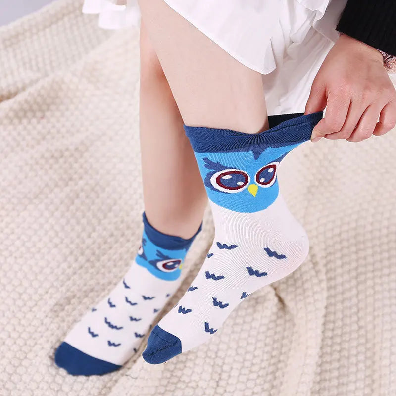 5 Pairs New Fashion Colorful Harajuku Korean Kawaii Cute Women Socks Cat Dog Owl Stripe Avocado Girl Cotton Cartoon Socks