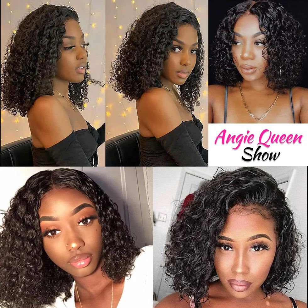 Brazilian Deep Wave Bob Wig 13x4 Lace Frontal Wig Human Hair Natural Hairline Remy Short Curly Closure Wig Preplucked Baby Hair