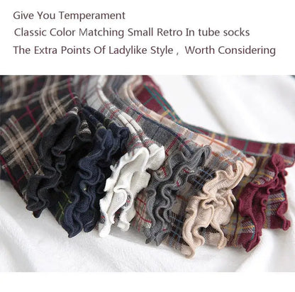 3 Pairs/lot Summer Short Socks Women Stringy Selvedge Girls Student Style Retro Ladylike Style JP Cotton Young Lady Plaid Ruffle