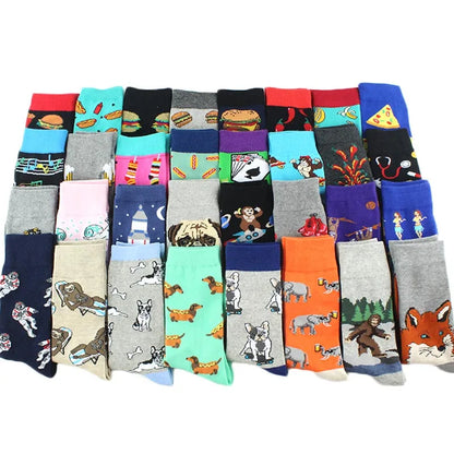 Animal Pug Elephant Lionu Funny Socks Men Chili Hamburg Pizza Crew Socks Harajuk Novelty Gift Sokken Unisex Skateboard Socks