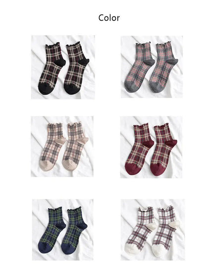 3 Pairs/lot Summer Short Socks Women Stringy Selvedge Girls Student Style Retro Ladylike Style JP Cotton Young Lady Plaid Ruffle
