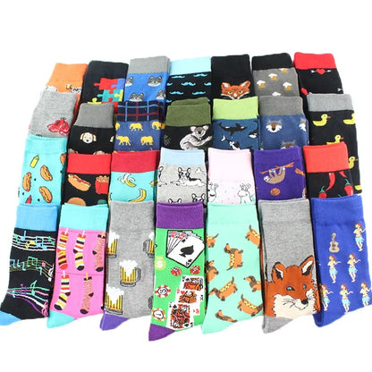 Animal Pug Elephant Lionu Funny Socks Men Chili Hamburg Pizza Crew Socks Harajuk Novelty Gift Sokken Unisex Skateboard Socks