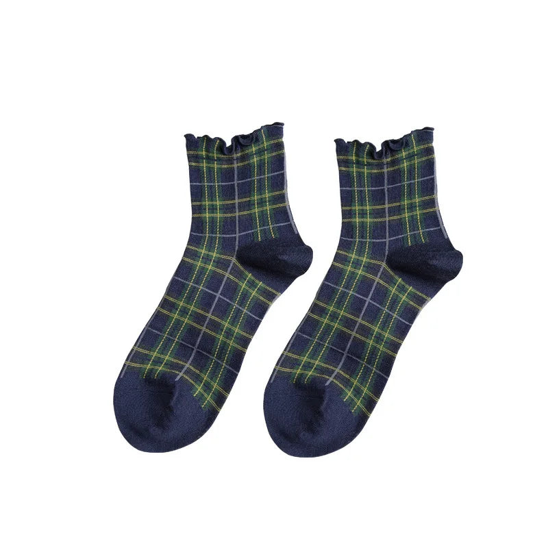3 Pairs/lot Summer Short Socks Women Stringy Selvedge Girls Student Style Retro Ladylike Style JP Cotton Young Lady Plaid Ruffle