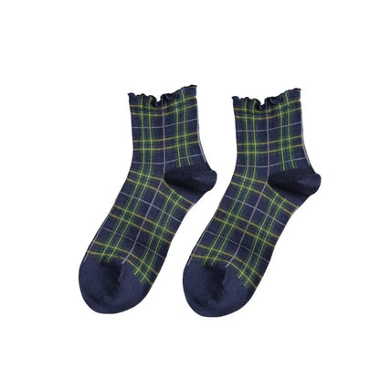 3 Pairs/lot Summer Short Socks Women Stringy Selvedge Girls Student Style Retro Ladylike Style JP Cotton Young Lady Plaid Ruffle