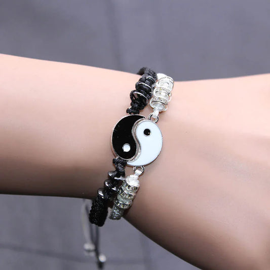 2pcs/pair Ying Yang Couple Bracelet Tai Chi Gossip Banish Matching Braslet Handmade Braided Braclet Adjustable BFF Brazalete