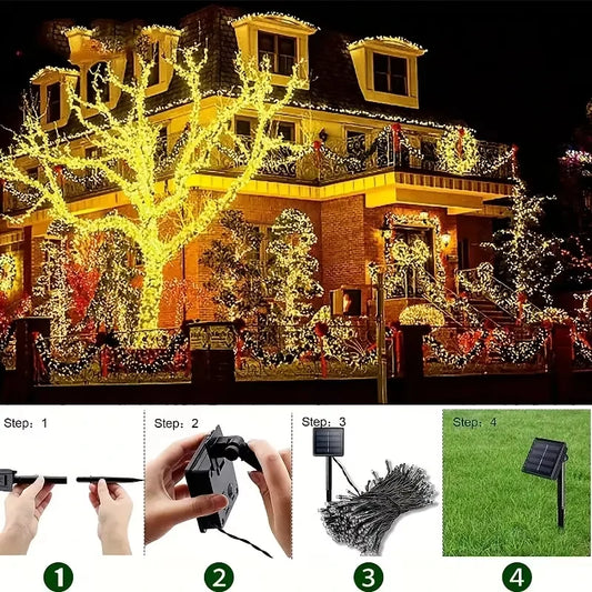 Solar LED String Lights Waterproof with 8 Lighting Modes Twinkling Solar Powered Fairy Lights for Outdoor Christmas Decoration