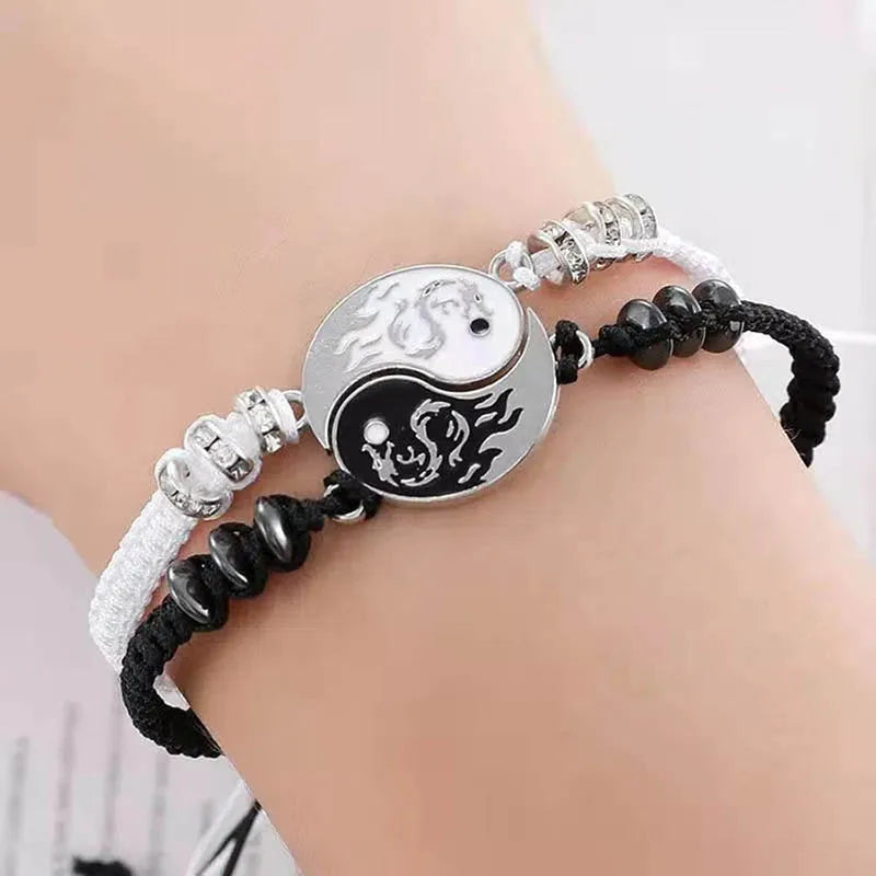 2pcs/pair Ying Yang Couple Bracelet Tai Chi Gossip Banish Matching Braslet Handmade Braided Braclet Adjustable BFF Brazalete