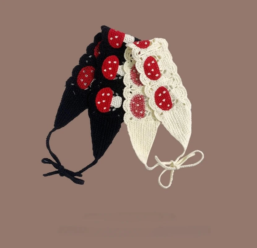 Cartoon Crochet Mushroom Hair Bands Vintage Fashion Hair Scarf For Women Flower Knit Holiday Headband Headwrap Hair Accessories