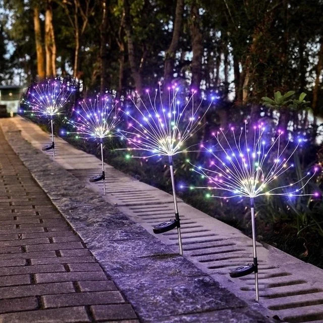 1pc Solar Fireworks Lamp Outdoor Grass Globe Dandelion Flash String Fairy lights 90LEDs -420LEDs For Garden Lawn Holiday Light