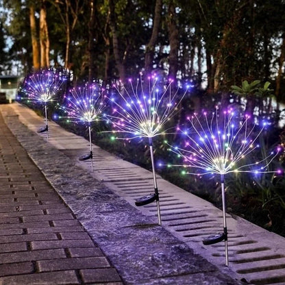 1pc Solar Fireworks Lamp Outdoor Grass Globe Dandelion Flash String Fairy lights 90LEDs -420LEDs For Garden Lawn Holiday Light